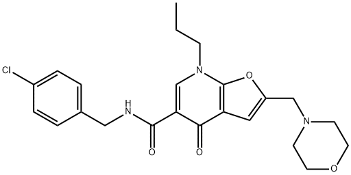 Furo[2,3-b]pyridine-5-carboxamide,  N-[(4-chlorophenyl)methyl]-4,7-dihydro-2-(4-morpholinylmethyl)-4-oxo-7-propyl- 结构式