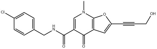 Furo[2,3-b]pyridine-5-carboxamide,  N-[(4-chlorophenyl)methyl]-4,7-dihydro-2-(3-hydroxy-1-propynyl)-7-methyl-4-oxo-  (9CI) 结构式