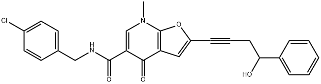Furo[2,3-b]pyridine-5-carboxamide,  N-[(4-chlorophenyl)methyl]-4,7-dihydro-2-(4-hydroxy-4-phenyl-1-butynyl)-7-methyl-4-oxo-  (9CI) 结构式