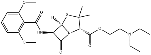 (2S,5R,6R)-6-[(2,6-ジメトキシベンゾイル)アミノ]-3,3-ジメチル-7-オキソ-4-チア-1-アザビシクロ[3.2.0]ヘプタン-2-カルボン酸2-(ジエチルアミノ)エチル 化学構造式