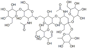 N-[2-[2-[[3-acetamido-4-hydroxy-6-(hydroxymethyl)-5-[3,4,5-trihydroxy-6-(hydroxymethyl)oxan-2-yl]oxyoxan-2-yl]oxymethyl]-3,5-dihydroxy-6-(1,2,4,5-tetrahydroxy-6-oxohexan-3-yl)oxyoxan-4-yl]oxy-6-(hydroxymethyl)-5-[3,4,5-trihydroxy-6-(hydroxymethyl)oxan-2-yl]oxy-5-(3,4,5-trihydroxy-6-methyloxan-2-yl)oxyoxan-3-yl]acetamide|岩藻糖基半乳-N-新六糖 II