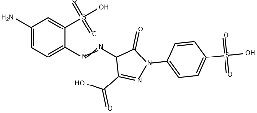 4-[(4-氨基-2-磺基苯基)偶氮]-4,5-二氢-5-氧代-1-(4-磺基苯基)-1H-吡唑-3-羧酸,5656-10-0,结构式