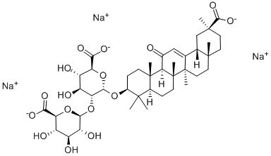 20β-カルボキシ-11-オキソ-30-ノルオレアナ-12-エン-3β-イル2-O-β-D-グルコピラヌロノシル-α-D-グルコピラノシドウロン酸/ナトリウム 化学構造式