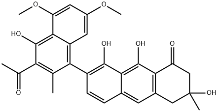 7-(3-Acetyl-4-hydroxy-5,7-dimethoxy-2-methylnaphthalen-1-yl)-3,4-dihydro-3,8,9-trihydroxy-3-methyl-1(2H)-anthracenone Structure