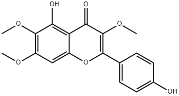 5-ヒドロキシ-2-(4-ヒドロキシフェニル)-3,6,7-トリメトキシ-4H-1-ベンゾピラン-4-オン 化学構造式