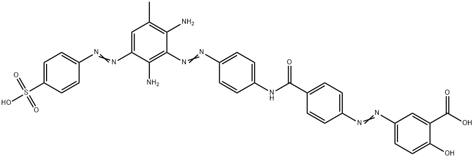 5-[[4-[[[4-[[2,6-ジアミノ-3-メチル-5-[(4-スルホフェニル)アゾ]フェニル]アゾ]フェニル]アミノ]カルボニル]フェニル]アゾ]-2-ヒドロキシ安息香酸 化学構造式