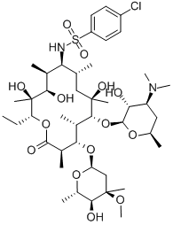 (9S)-9-[[(4-クロロフェニル)スルホニル]アミノ]-9-デオキソエリスロマイシン 化学構造式