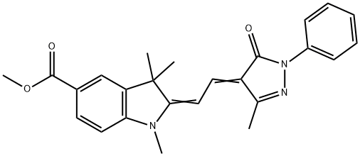 2-[(1,5-二氢-3-甲基-5-氧代-1-苯基-4H-吡唑-4-亚基)亚乙基]-2,3-二氢-1,3,3-三甲基-1H-吲哚-5-羧酸甲酯,5718-26-3,结构式