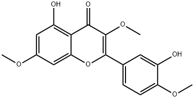 2-(3-ヒドロキシ-4-メトキシフェニル)-3,7-ジメトキシ-5-ヒドロキシ-4H-1-ベンゾピラン-4-オン 化学構造式