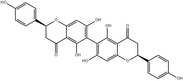 (2S)-6-[(2S)-5,7-dihydroxy-2-(4-hydroxyphenyl)-4-oxo-2,3,4a,8a-tetrahydrochromen-6-yl]-5,7-dihydroxy-2-(4-hydroxyphenyl)chroman-4-one Struktur