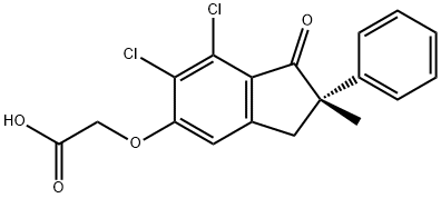 (+)-[[(S)-6,7-ジクロロ-2,3-ジヒドロ-2β-メチル-1-オキソ-2-フェニル-1H-インデン]-5-イルオキシ]酢酸 化学構造式
