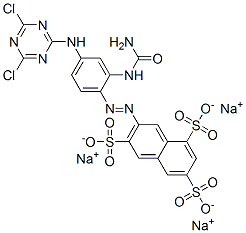 2-[2-ウレイド-4-(4,6-ジクロロ-1,3,5-トリアジン-2-イルアミノ)フェニルアゾ]-3,6,8-ナフタレントリスルホン酸三ナトリウム 化学構造式
