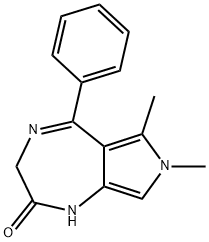 3,7-ジヒドロ-6,7-ジメチル-5-フェニルピロロ[3,4-e]-1,4-ジアゼピン-2(1H)-オン 化学構造式