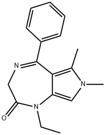 1-Ethyl-3,7-dihydro-6,7-dimethyl-5-phenylpyrrolo[3,4-e]-1,4-diazepin-2(1H)-one Struktur