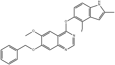 7-(BENZYLOXY)-4-(4-FLUORO-2-METHYL-1H-INDOL-5-YLOXY)-6-METHOXYQUINAZOLINE, 574745-75-8, 结构式