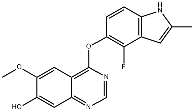 4-(4-氟-2-甲基-1H-吲哚-5-基氧基)-6-甲氧基喹唑啉-7-醇 结构式