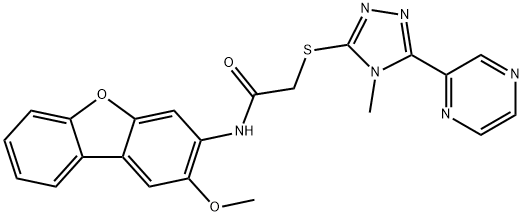 Acetamide, N-(2-methoxy-3-dibenzofuranyl)-2-[(4-methyl-5-pyrazinyl-4H-1,2,4-triazol-3-yl)thio]- (9CI),575469-83-9,结构式