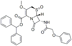 diphenylmethyl [5R-(5alpha,6alpha,7beta)]-3-methoxy-8-oxo-7-(phenoxyacetamido)-5-thia-1-azabicyclo[4.2.0]oct-2-ene-2-carboxylate 5-oxide Struktur