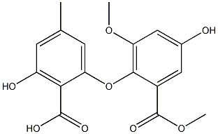 2-(2-メトキシカルボニル-4-ヒドロキシ-6-メトキシフェノキシ)-4-メチル-6-ヒドロキシ安息香酸 化学構造式