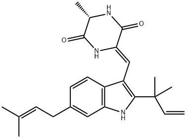 (6S,3Z)-6α-メチル-3-[[2-(1,1-ジメチル-2-プロペニル)-6-(3-メチル-2-ブテニル)-1H-インドール-3-イル]メチレン]ピペラジン-2,5-ジオン 化学構造式