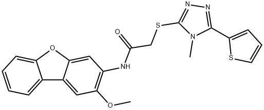 Acetamide, N-(2-methoxy-3-dibenzofuranyl)-2-[[4-methyl-5-(2-thienyl)-4H-1,2,4-triazol-3-yl]thio]- (9CI) 化学構造式