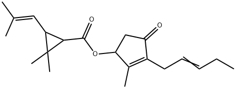 2,2-ジメチル-3-(2-メチル-1-プロペニル)シクロプロパン-1-カルボン酸2-メチル-4-オキソ-3-(2-ペンテニル)-2-シクロペンテン-1-イル 化学構造式