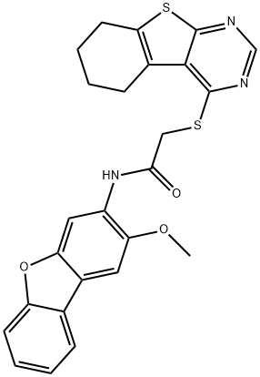 Acetamide, N-(2-methoxy-3-dibenzofuranyl)-2-[(5,6,7,8-tetrahydro[1]benzothieno[2,3-d]pyrimidin-4-yl)thio]- (9CI) Struktur