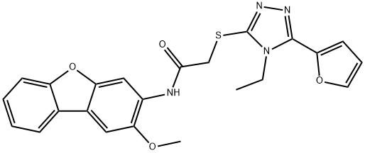 Acetamide, 2-[[4-ethyl-5-(2-furanyl)-4H-1,2,4-triazol-3-yl]thio]-N-(2-methoxy-3-dibenzofuranyl)- (9CI) Struktur