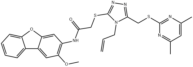 Acetamide, 2-[[5-[[(4,6-dimethyl-2-pyrimidinyl)thio]methyl]-4-(2-propenyl)-4H-1,2,4-triazol-3-yl]thio]-N-(2-methoxy-3-dibenzofuranyl)- (9CI) Struktur