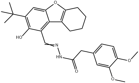 Benzeneacetic acid, 3,4-dimethoxy-, [[3-(1,1-dimethylethyl)-6,7,8,9-tetrahydro-2-hydroxy-1-dibenzofuranyl]methylene]hydrazide (9CI)|