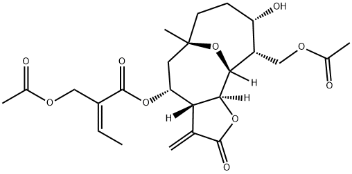 (Z)-2-Acetoxymethyl-2-butenoic acid [(3aR,4R,6S,9S,10S,11R,11aS)-dodecahydro-10-acetoxymethyl-9-hydroxy-6-methyl-3-methylene-2-oxo-6,11-epoxycyclodeca[b]furan-4-yl] ester 结构式