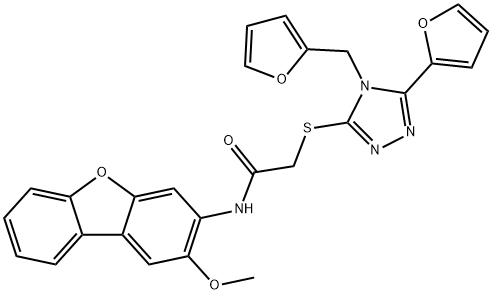 Acetamide, 2-[[5-(2-furanyl)-4-(2-furanylmethyl)-4H-1,2,4-triazol-3-yl]thio]-N-(2-methoxy-3-dibenzofuranyl)- (9CI) Struktur