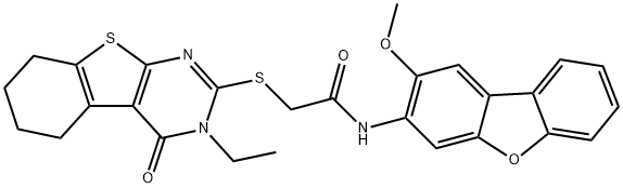 Acetamide, 2-[(3-ethyl-3,4,5,6,7,8-hexahydro-4-oxo[1]benzothieno[2,3-d]pyrimidin-2-yl)thio]-N-(2-methoxy-3-dibenzofuranyl)- (9CI),578701-26-5,结构式
