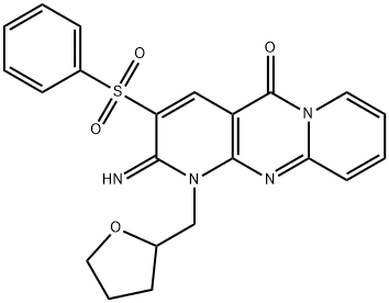 2-imino-3-(phenylsulfonyl)-1-(tetrahydro-2-furanylmethyl)-1,2-dihydro-5H-dipyrido[1,2-a:2,3-d]pyrimidin-5-one 结构式