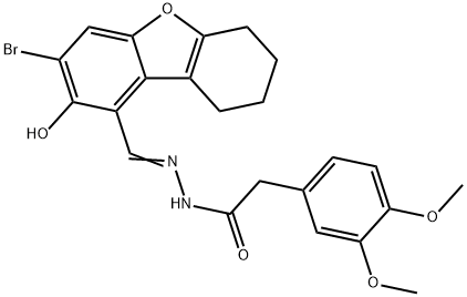 Benzeneacetic acid, 3,4-dimethoxy-, [(3-bromo-6,7,8,9-tetrahydro-2-hydroxy-1-dibenzofuranyl)methylene]hydrazide (9CI),578756-36-2,结构式