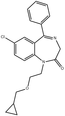 7-クロロ-1-[2-(シクロプロピルメトキシ)エチル]-1,3-ジヒドロ-5-フェニル-2H-1,4-ベンゾジアゼピン-2-オン 化学構造式