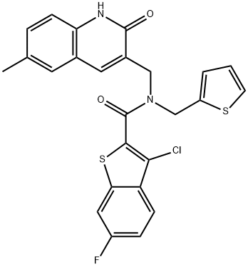 Benzo[b]thiophene-2-carboxamide, 3-chloro-N-[(1,2-dihydro-6-methyl-2-oxo-3-quinolinyl)methyl]-6-fluoro-N-(2-thienylmethyl)- (9CI) 结构式