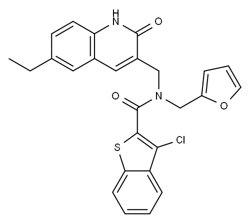 Benzo[b]thiophene-2-carboxamide, 3-chloro-N-[(6-ethyl-1,2-dihydro-2-oxo-3-quinolinyl)methyl]-N-(2-furanylmethyl)- (9CI),579450-32-1,结构式