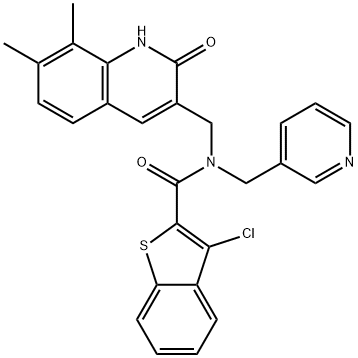 Benzo[b]thiophene-2-carboxamide, 3-chloro-N-[(1,2-dihydro-7,8-dimethyl-2-oxo-3-quinolinyl)methyl]-N-(3-pyridinylmethyl)- (9CI),579451-36-8,结构式