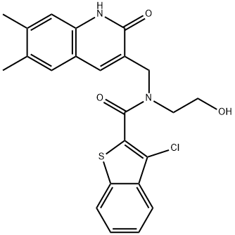 Benzo[b]thiophene-2-carboxamide, 3-chloro-N-[(1,2-dihydro-6,7-dimethyl-2-oxo-3-quinolinyl)methyl]-N-(2-hydroxyethyl)- (9CI) 结构式