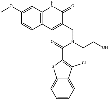 Benzo[b]thiophene-2-carboxamide, 3-chloro-N-[(1,2-dihydro-7-methoxy-2-oxo-3-quinolinyl)methyl]-N-(2-hydroxyethyl)- (9CI) 结构式