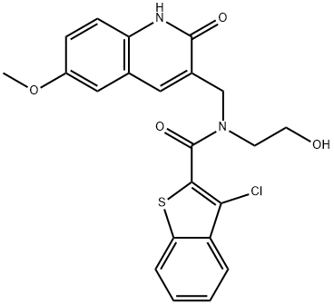 Benzo[b]thiophene-2-carboxamide, 3-chloro-N-[(1,2-dihydro-6-methoxy-2-oxo-3-quinolinyl)methyl]-N-(2-hydroxyethyl)- (9CI) Structure