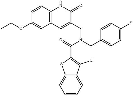 Benzo[b]thiophene-2-carboxamide, 3-chloro-N-[(6-ethoxy-1,2-dihydro-2-oxo-3-quinolinyl)methyl]-N-[(4-fluorophenyl)methyl]- (9CI) Structure