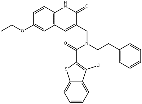 Benzo[b]thiophene-2-carboxamide, 3-chloro-N-[(6-ethoxy-1,2-dihydro-2-oxo-3-quinolinyl)methyl]-N-(2-phenylethyl)- (9CI),579459-25-9,结构式