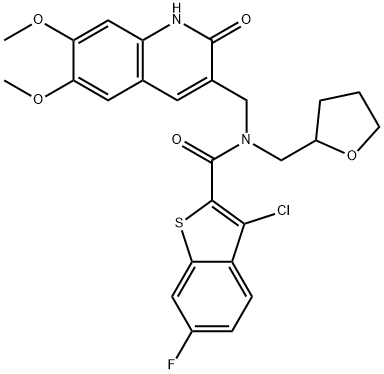 Benzo[b]thiophene-2-carboxamide, 3-chloro-N-[(1,2-dihydro-6,7-dimethoxy-2-oxo-3-quinolinyl)methyl]-6-fluoro-N-[(tetrahydro-2-furanyl)methyl]- (9CI)|