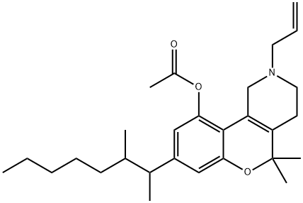 1,2,3,4-Tetrahydro-5,5-dimethyl-8-(1,2-dimethylheptyl)-10-acetyloxy-2-(2-propenyl)-5H-[1]benzopyrano[4,3-c]pyridine Struktur