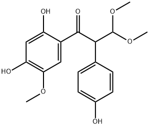 1-(2,4-ジヒドロキシ-5-メトキシフェニル)-2-(4-ヒドロキシフェニル)-3,3-ジメトキシ-1-プロパノン 化学構造式