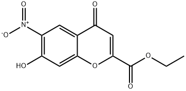 7-ヒドロキシ-6-ニトロ-4-オキソ-4H-1-ベンゾピラン-2-カルボン酸エチル 化学構造式