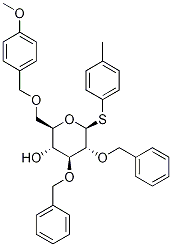 b-D-Glucopyranoside, 4-Methylphenyl 6-O-[(4-Methoxyphenyl)Methyl]-2,3-bis-O-(phenylMethyl)-1-thio- Struktur
