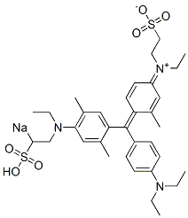 N-Ethyl-N-[4-[[4-[N-ethyl-N-(2-sodiosulfoethyl)amino]-2,5-dimethylphenyl][4-(diethylamino)phenyl]methylene]-3-methyl-2,5-cyclohexadien-1-ylidene]-2-sulfonatoethanaminium Structure
